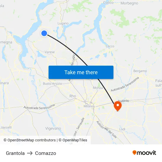 Grantola to Comazzo map