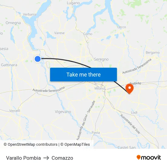 Varallo Pombia to Comazzo map