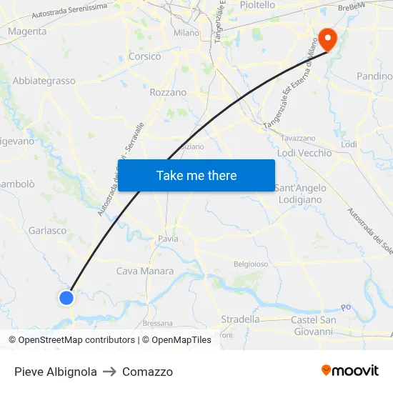 Pieve Albignola to Comazzo map