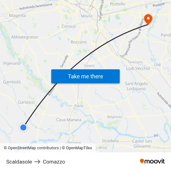 Scaldasole to Comazzo map