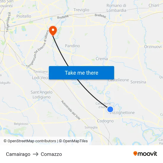 Camairago to Comazzo map