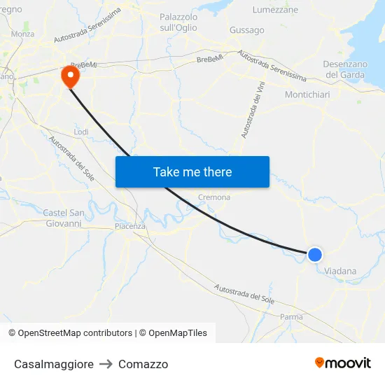 Casalmaggiore to Comazzo map