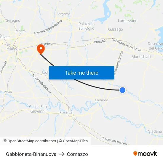 Gabbioneta-Binanuova to Comazzo map