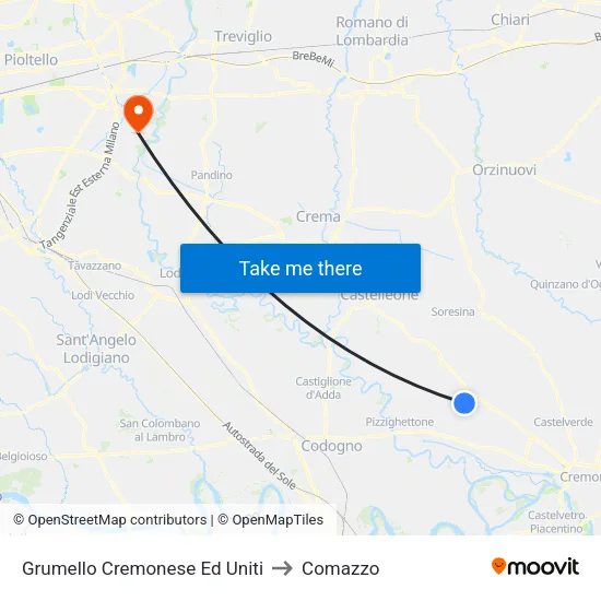 Grumello Cremonese Ed Uniti to Comazzo map
