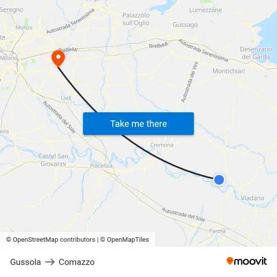 Gussola to Comazzo map