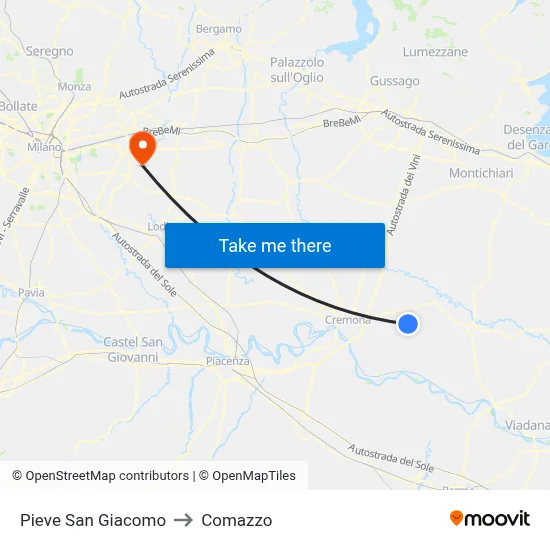 Pieve San Giacomo to Comazzo map