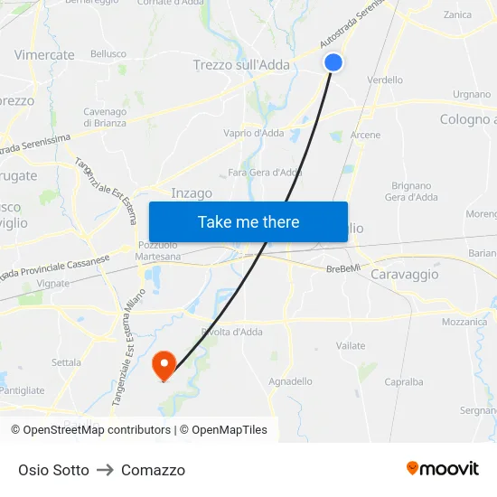 Osio Sotto to Comazzo map