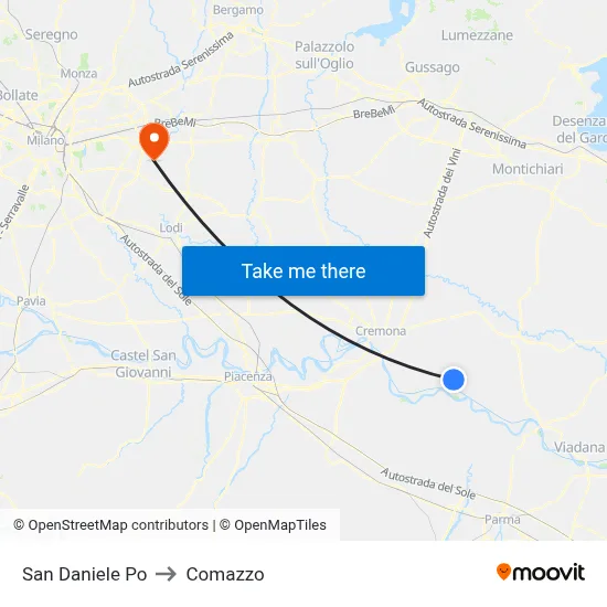 San Daniele Po to Comazzo map