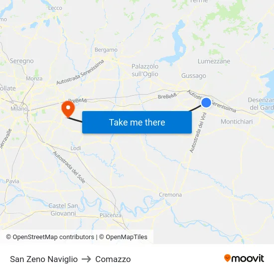 San Zeno Naviglio to Comazzo map