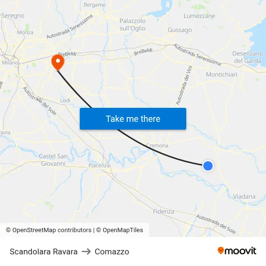 Scandolara Ravara to Comazzo map