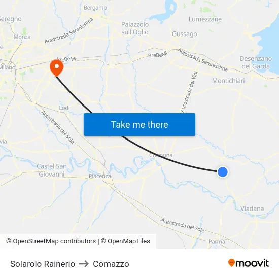 Solarolo Rainerio to Comazzo map