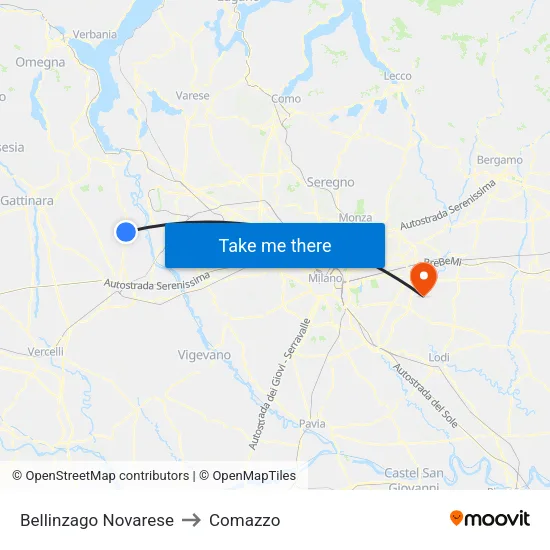 Bellinzago Novarese to Comazzo map