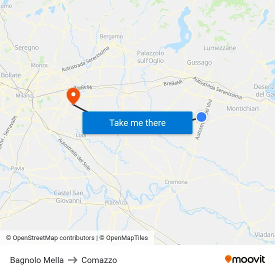 Bagnolo Mella to Comazzo map