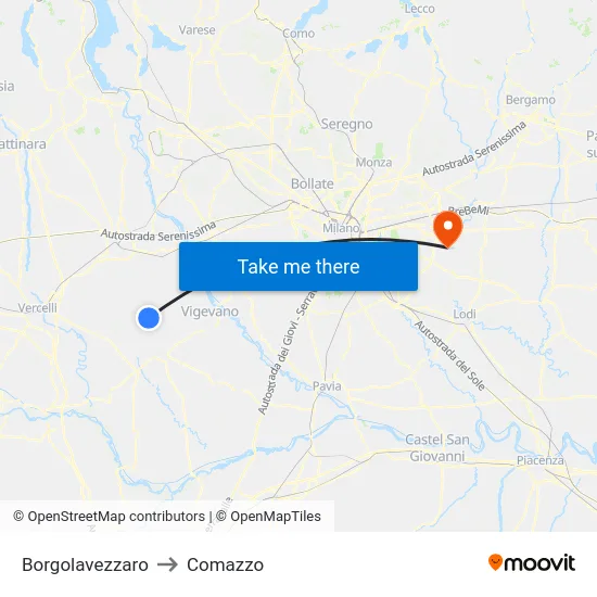Borgolavezzaro to Comazzo map