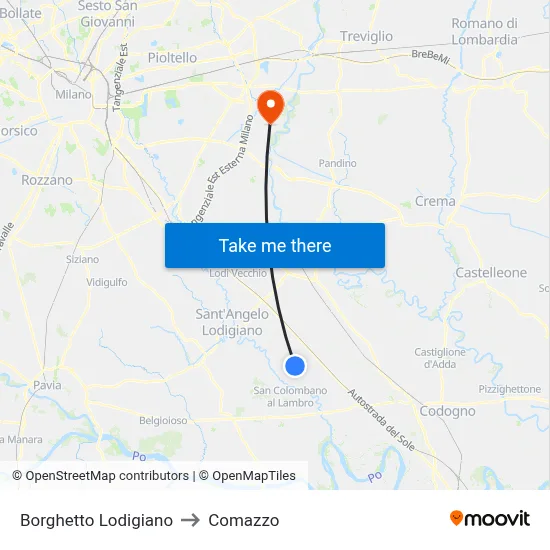 Borghetto Lodigiano to Comazzo map