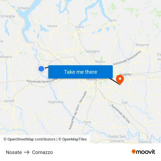 Nosate to Comazzo map