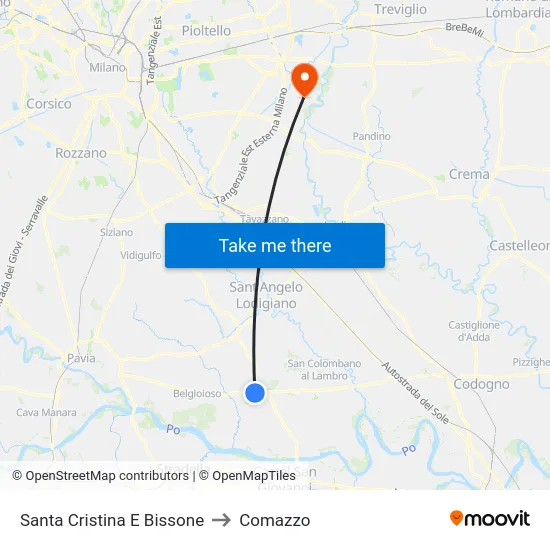 Santa Cristina And Bissone to Comazzo map