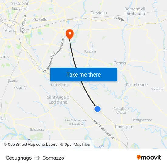 Secugnago to Comazzo map