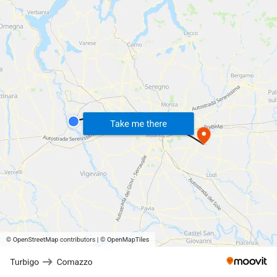 Turbigo to Comazzo map