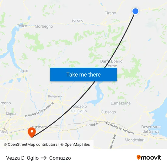 Vezza D' Oglio to Comazzo map