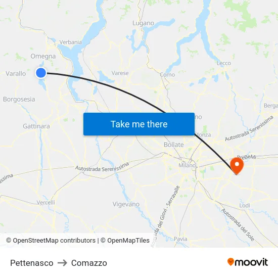 Pettenasco to Comazzo map