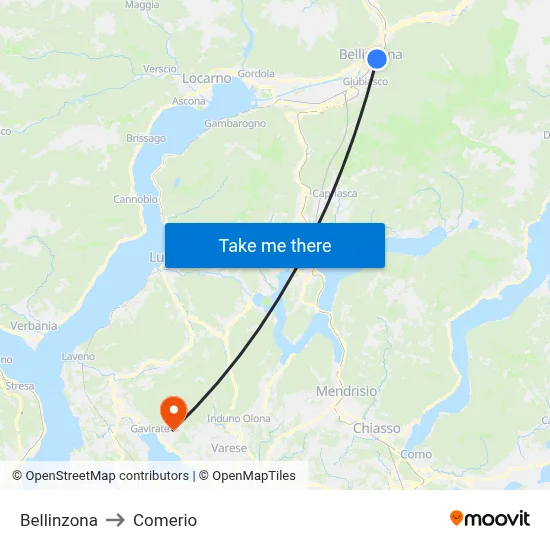 Bellinzona to Comerio map
