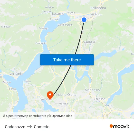 Cadenazzo to Comerio map