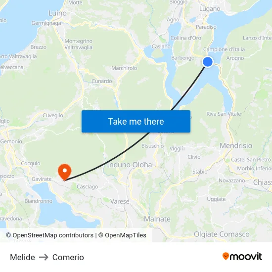 Melide to Comerio map