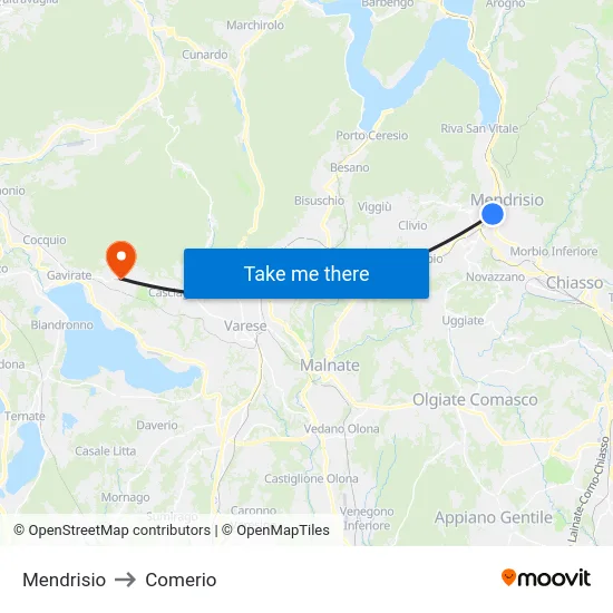 Mendrisio to Comerio map