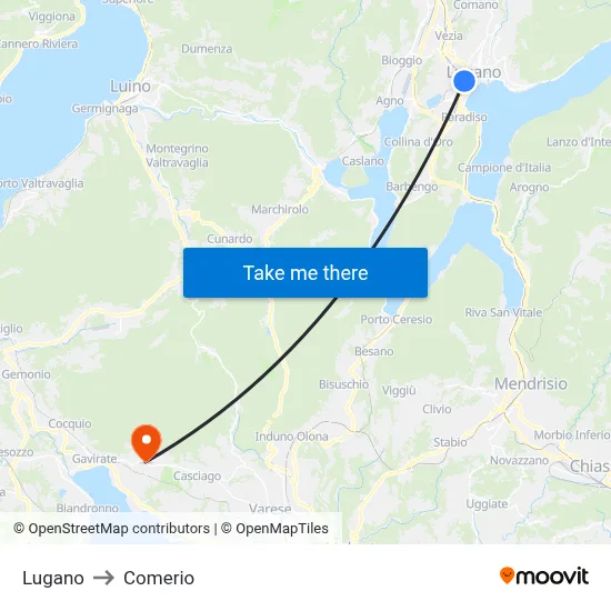 Lugano to Comerio map