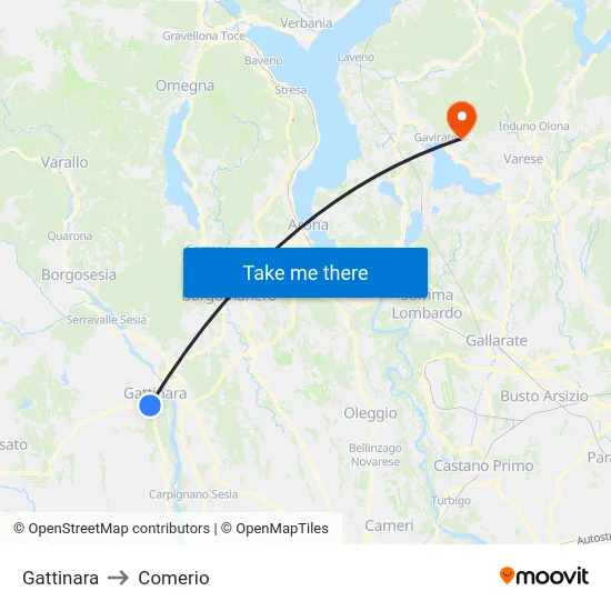 Gattinara to Comerio map