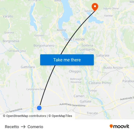 Recetto to Comerio map
