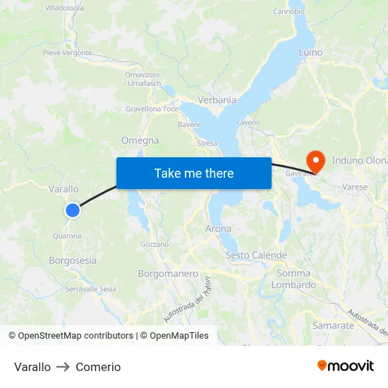 Varallo to Comerio map