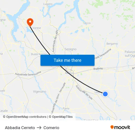 Abbadia Cerreto to Comerio map