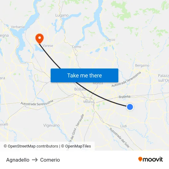 Agnadello to Comerio map