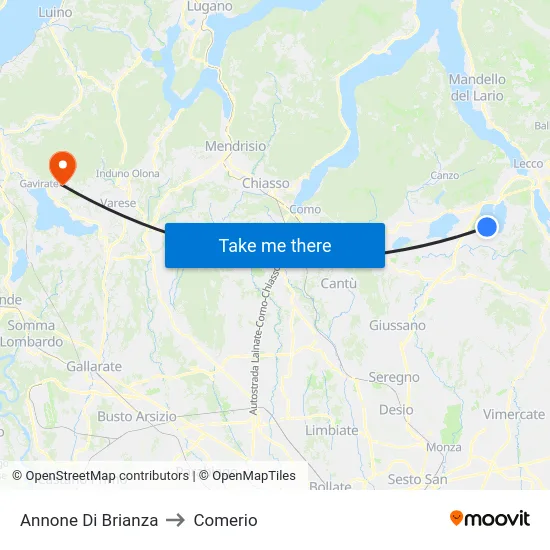Annone di Brianza to Comerio map