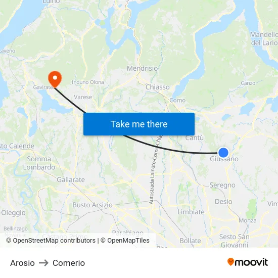 Arosio to Comerio map