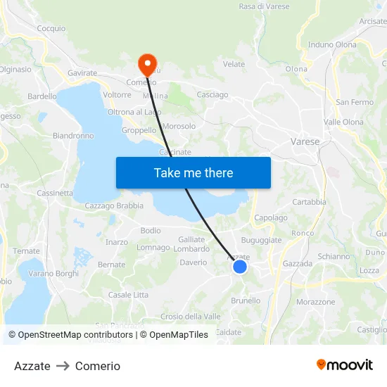 Azzate to Comerio map