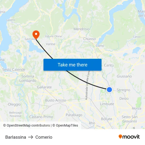 Barlassina to Comerio map