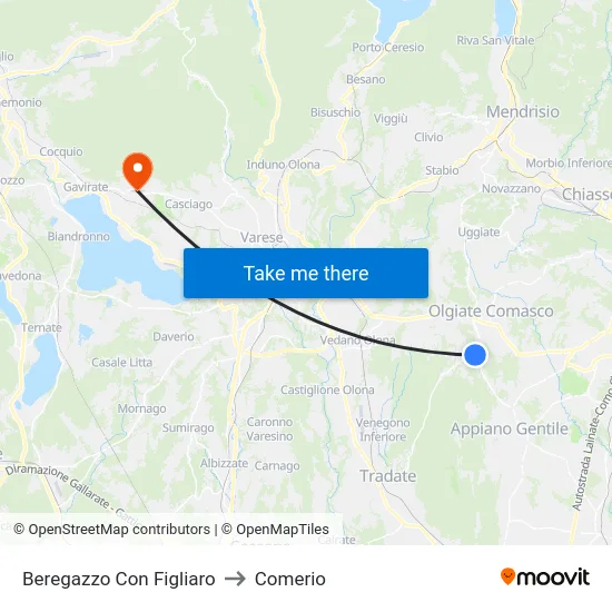 Beregazzo con Figliaro to Comerio map