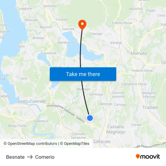 Besnate to Comerio map