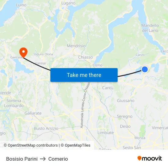 Bosisio Parini to Comerio map