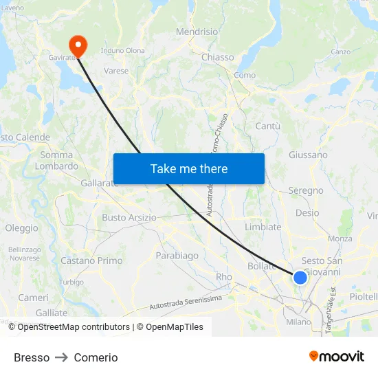 Bresso to Comerio map