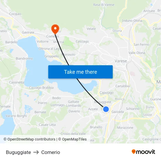 Buguggiate to Comerio map