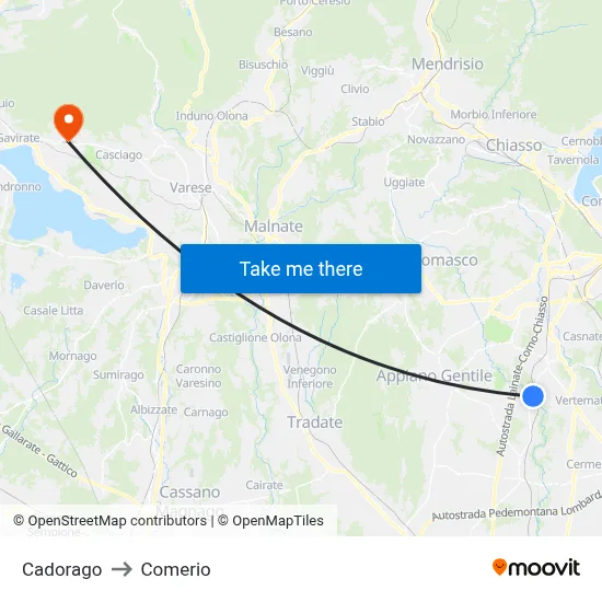 Cadorago to Comerio map