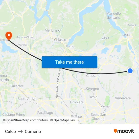 Calco to Comerio map