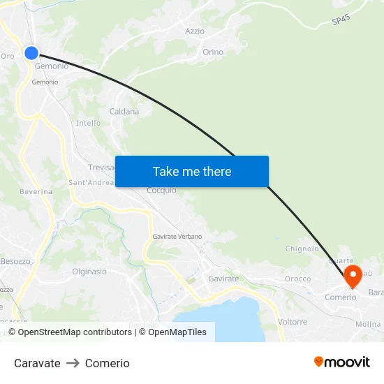 Caravate to Comerio map