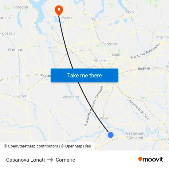 Casanova Lonati to Comerio map
