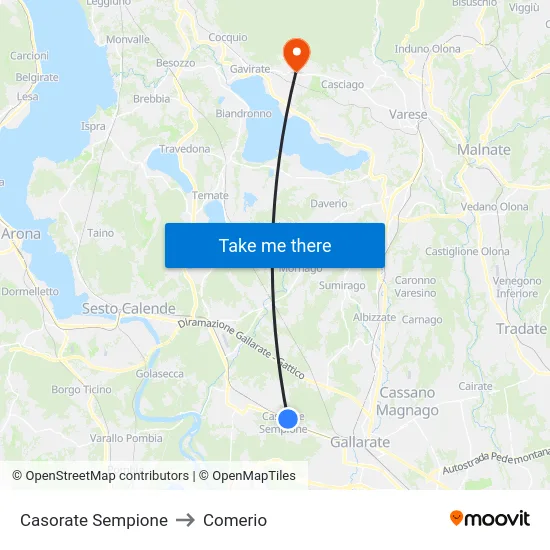 Casorate Sempione to Comerio map