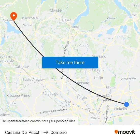 Cassina De' Pecchi to Comerio map
